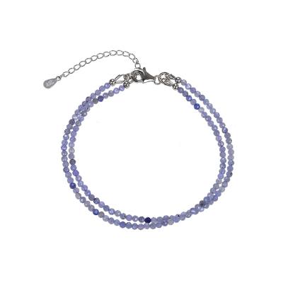 Tansanit blau zweireihig Edelstein Schmuck Set Halskette & Armband 925er Echtsilber rhodoniert
